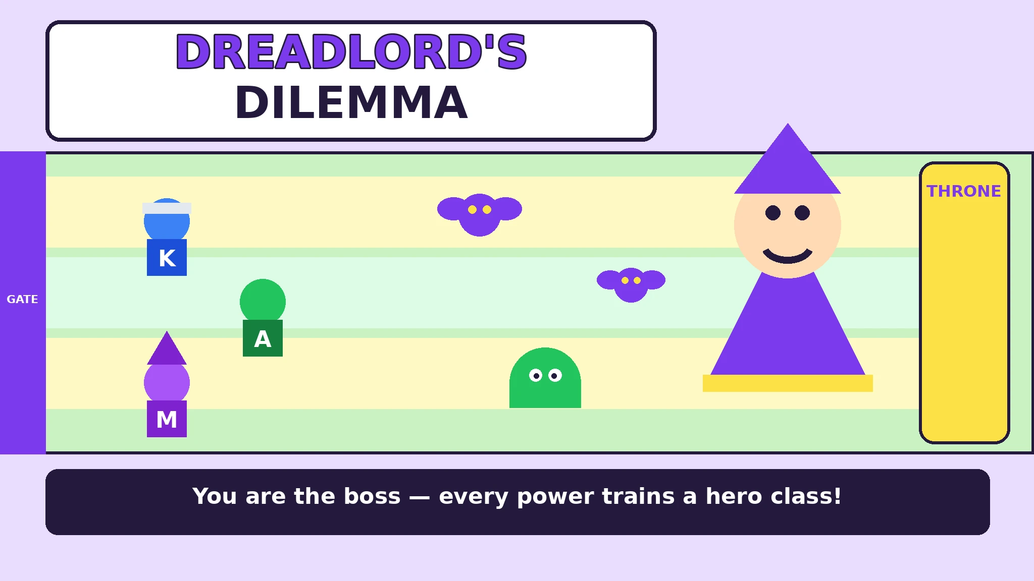 Lord Vex the Dreadlord grins in his bright manor as heroes, bats and slimes face off in Dreadlord's Dilemma