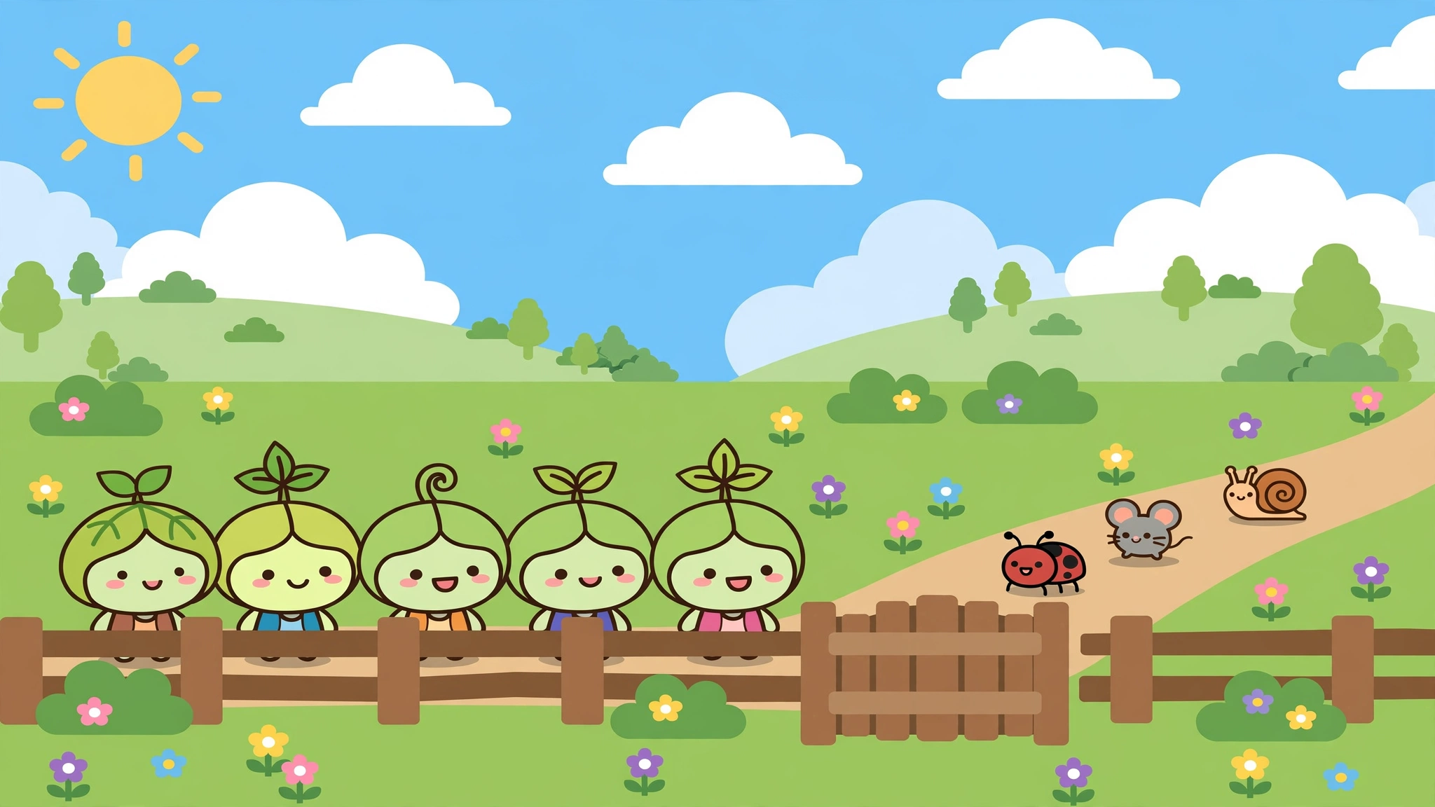 Munchkin Barricade — sprout-hatted munchkin defenders holding a garden fence against critter raiders