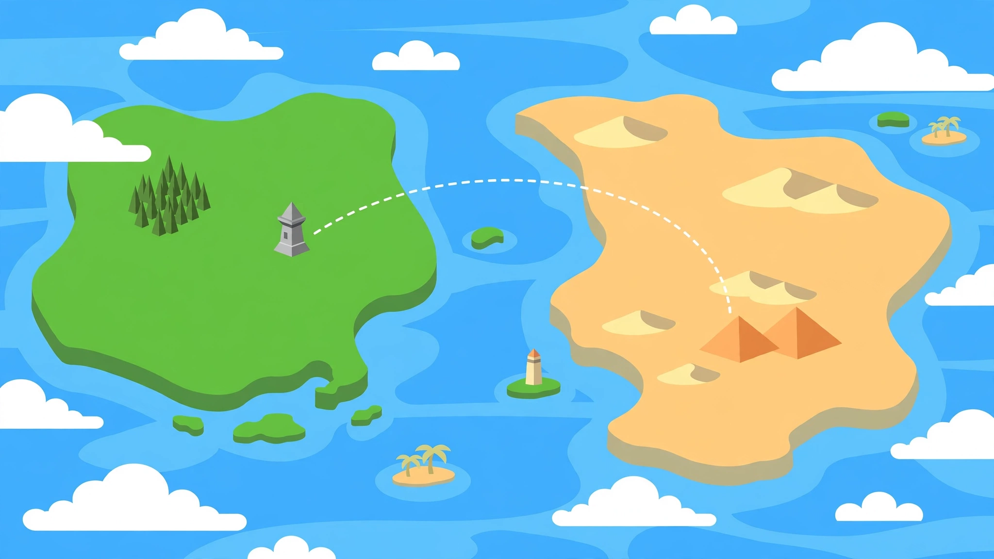 PinDrop Daily — a cartoon world map with a dashed route between landmarks