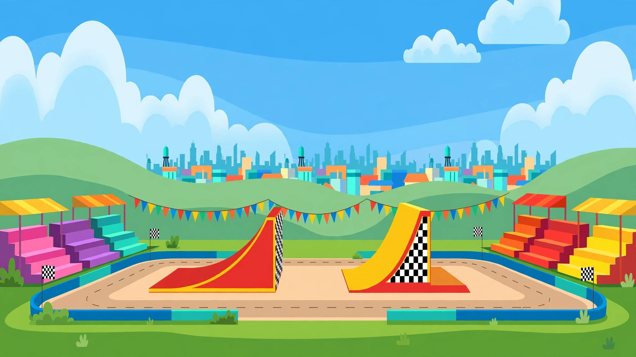 Stunt Driver — a colorful stunt arena with ramps and grandstands