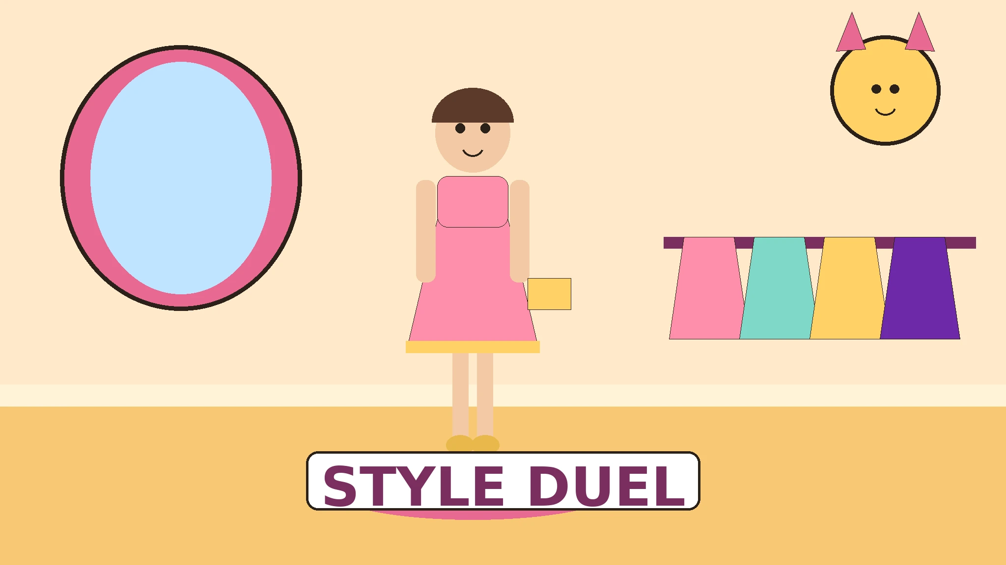 Luna, an original model in a rose garden gown with gold heels and a gold clutch, poses beside stylist host Mimi in a bright boutique for Style Duel.