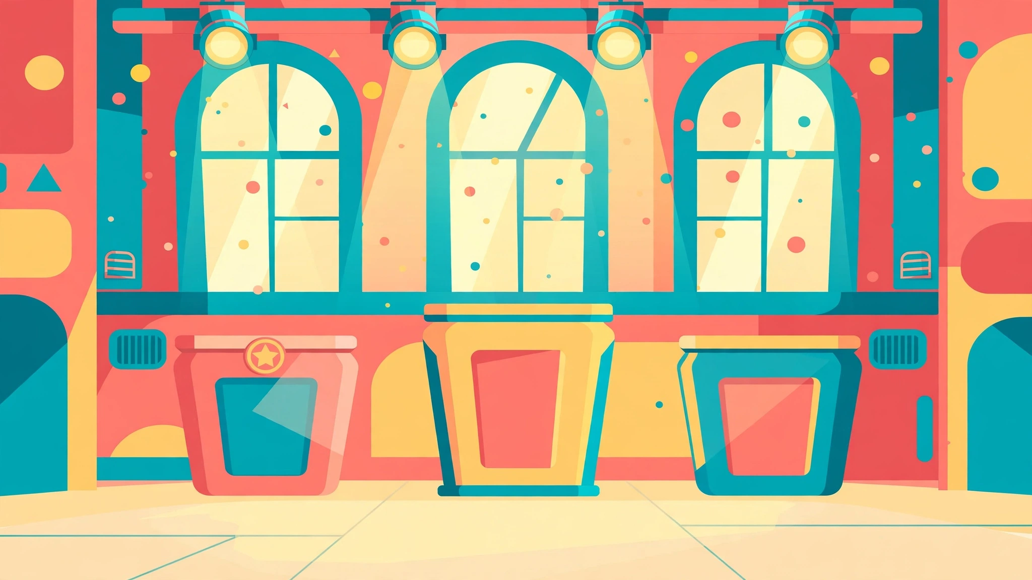 Two-Minute Puzzle Sprint — a bright TV game-show studio set