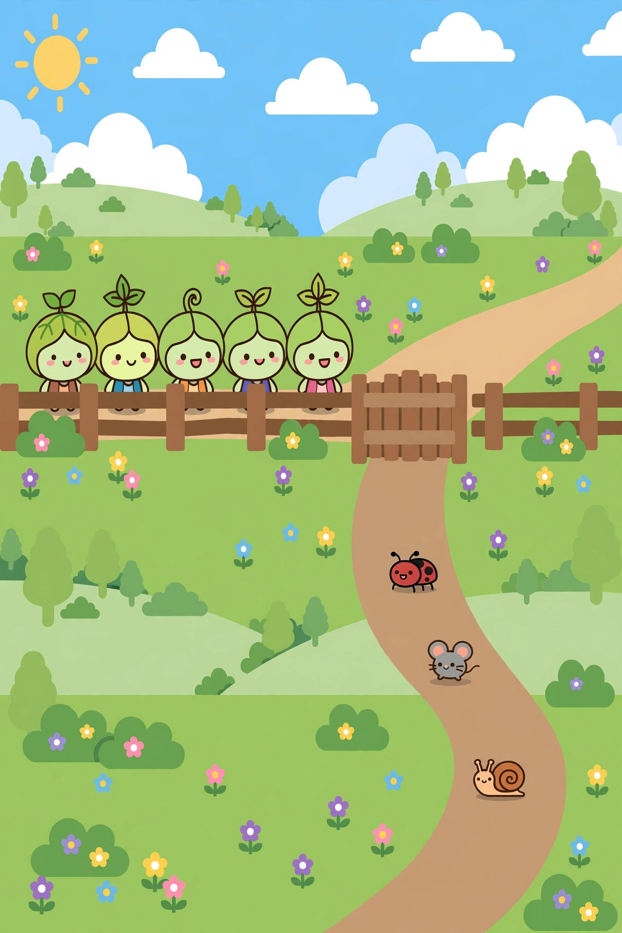 Munchkin Barricade — sprout-hatted munchkin defenders holding a garden fence against critter raiders