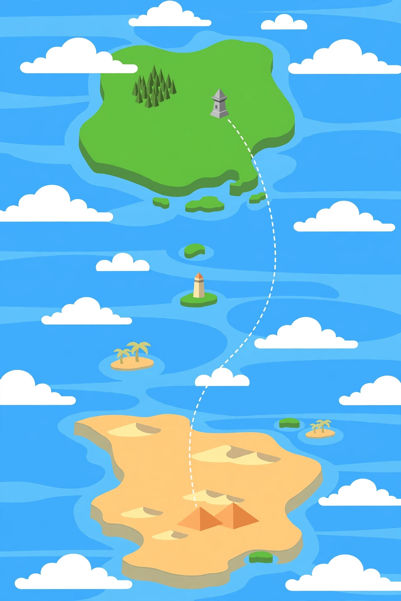 PinDrop Daily — a cartoon world map with a dashed route between landmarks