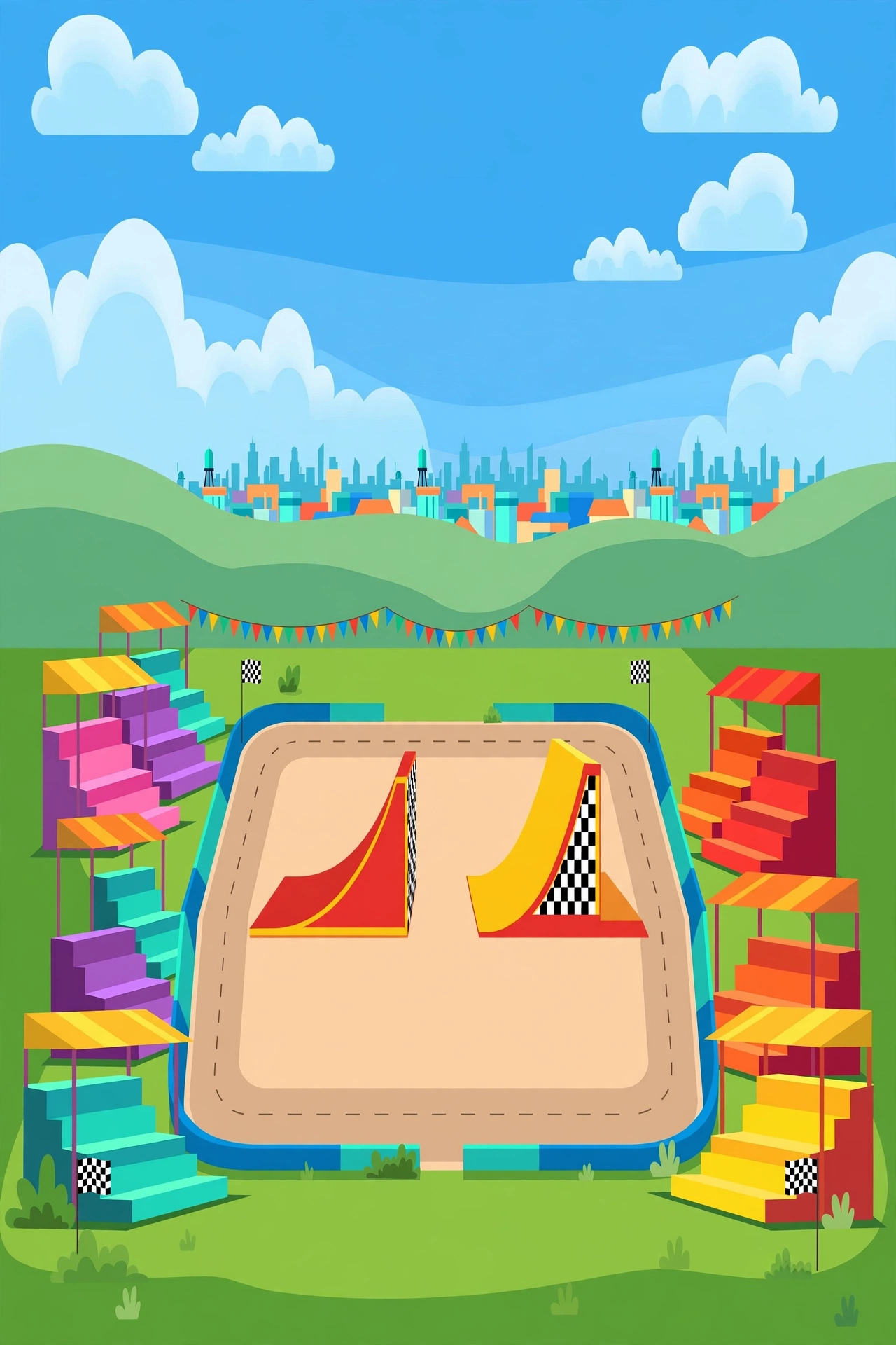 Stunt Driver — a colorful stunt arena with ramps and grandstands