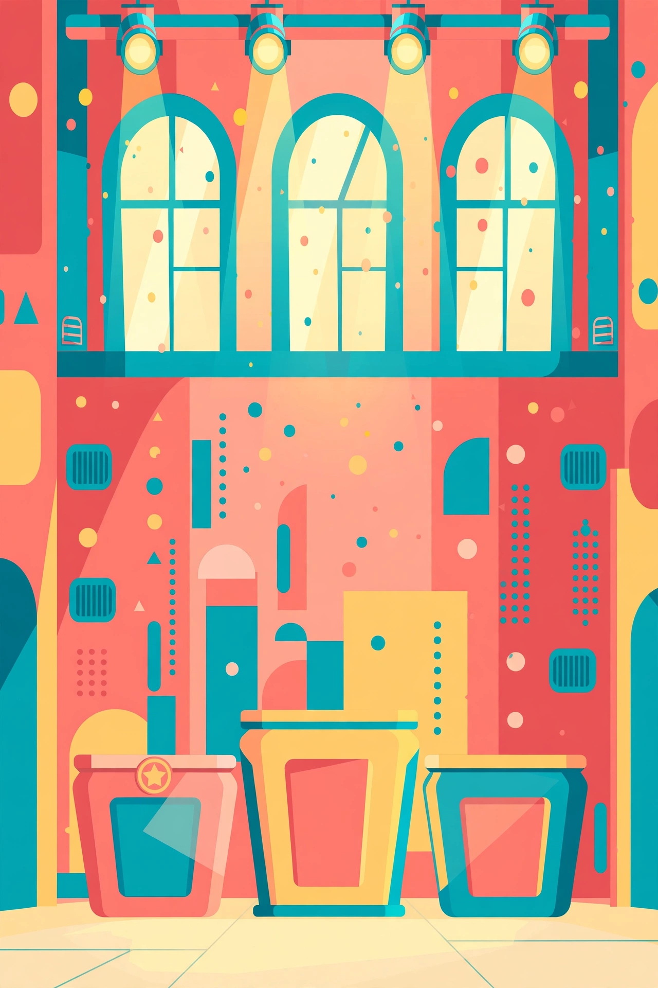 Two-Minute Puzzle Sprint — a bright TV game-show studio set